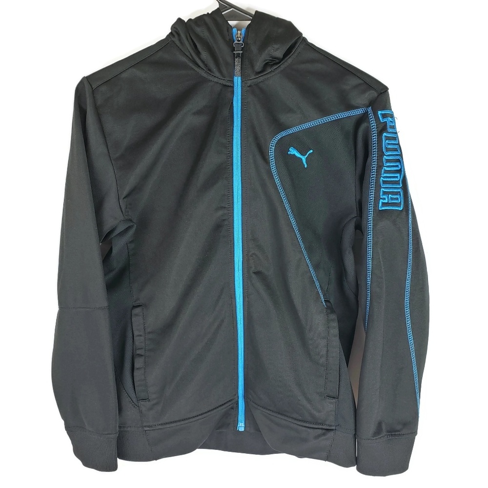 Puma sweatshirt black blue zip down Hoodie boy C6